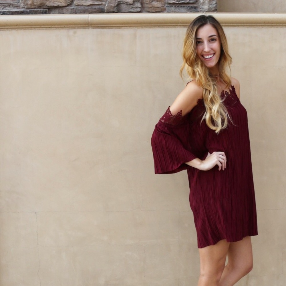 burgundy pleated dress - Picture 4 of 5